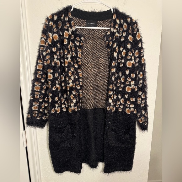 Anthropologie La Fee Verte Cheetah Shimmer Leo Eyelash Long Cardigan Sweater S - Picture 2 of 9